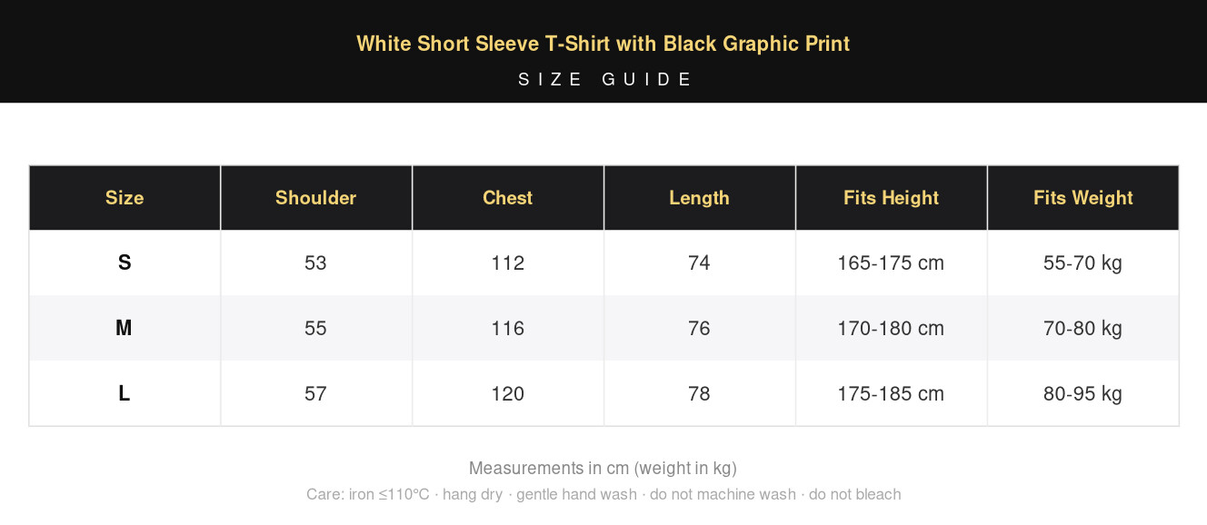 White Short Sleeve T-Shirt with Black Graphic Print view 12