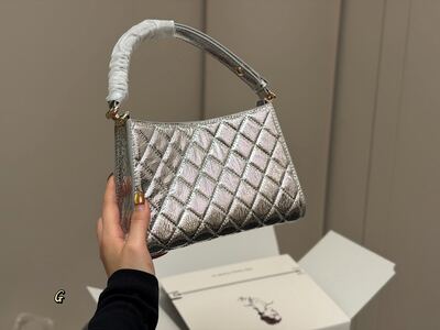 Chanel Quilted Hobo Metallic Silver view 1