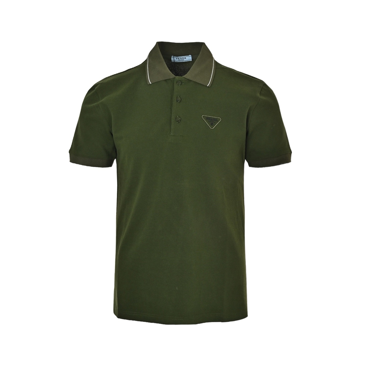 Prada Triangle Logo Embroidered Pique Polo Shirt view 1
