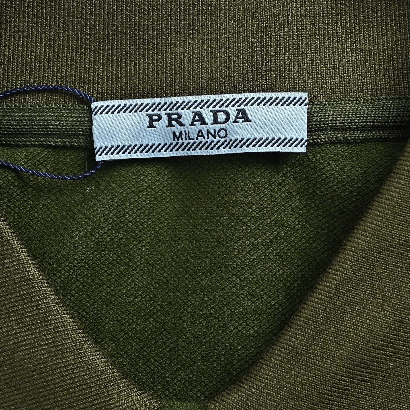 Prada Triangle Logo Embroidered Pique Polo Shirt view 5