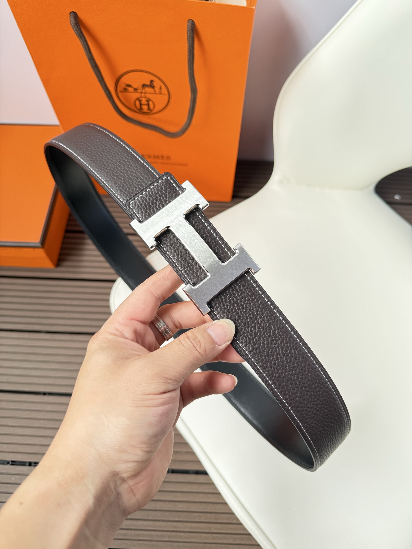 Hermes Classic Leather Belt 38mm with Full Packaging view