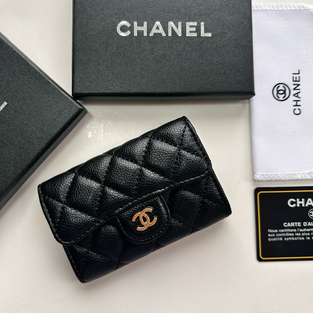 Chanel CF Caviar Leather Card Holder with Gold Clasp view