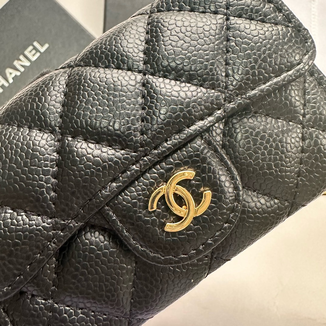 Chanel CF Caviar Leather Card Holder with Gold Clasp view