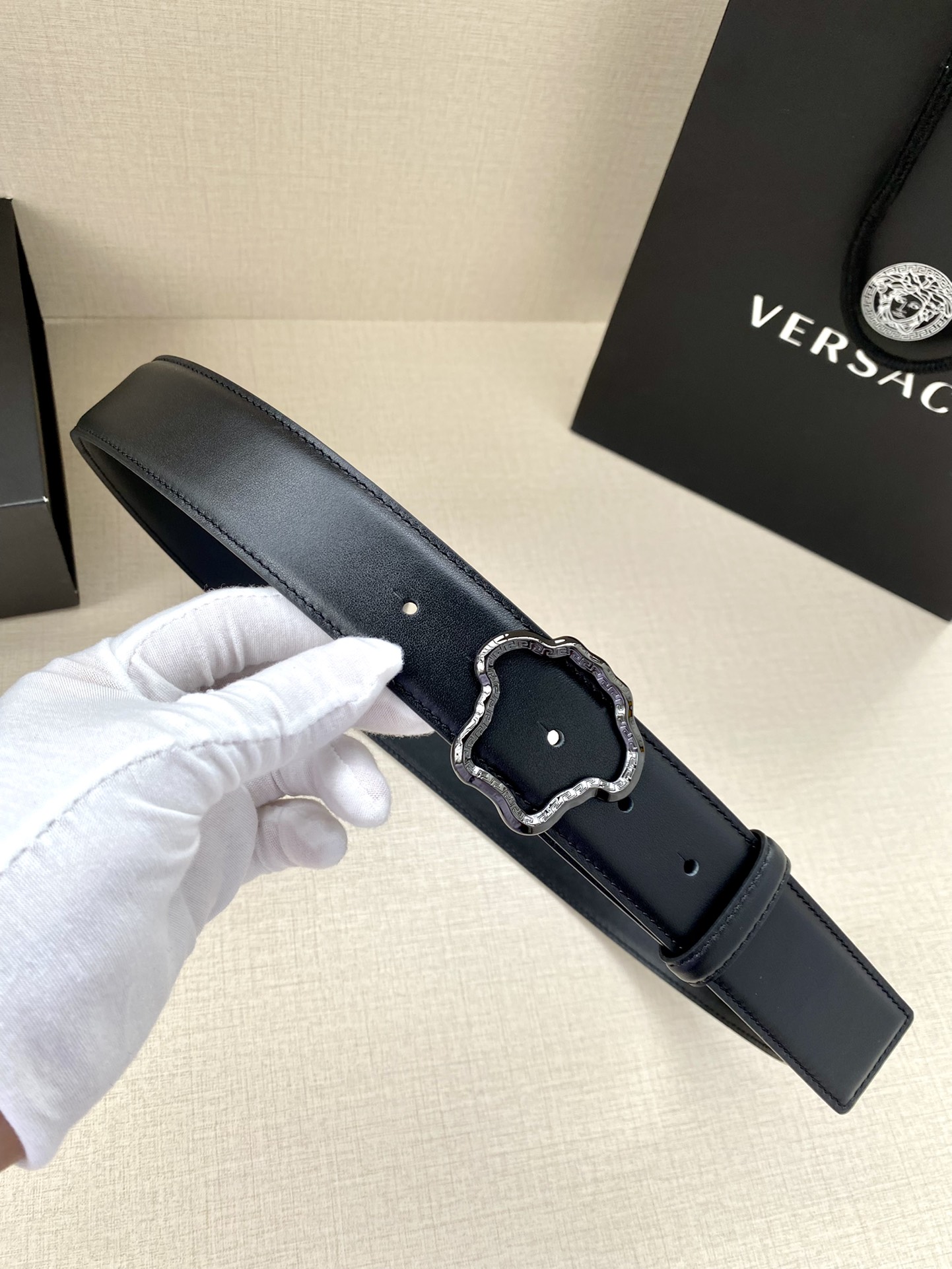 Versace Palazzo Medusa Greca 3D Buckle Leather Belt