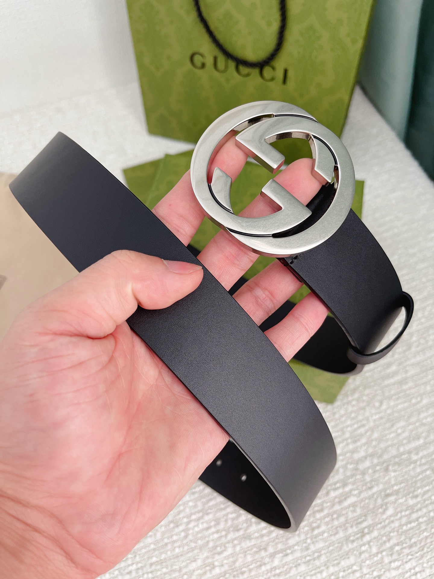 Gucci Double G Reversible Double-Sided Calfskin Belt 3.8 cm view