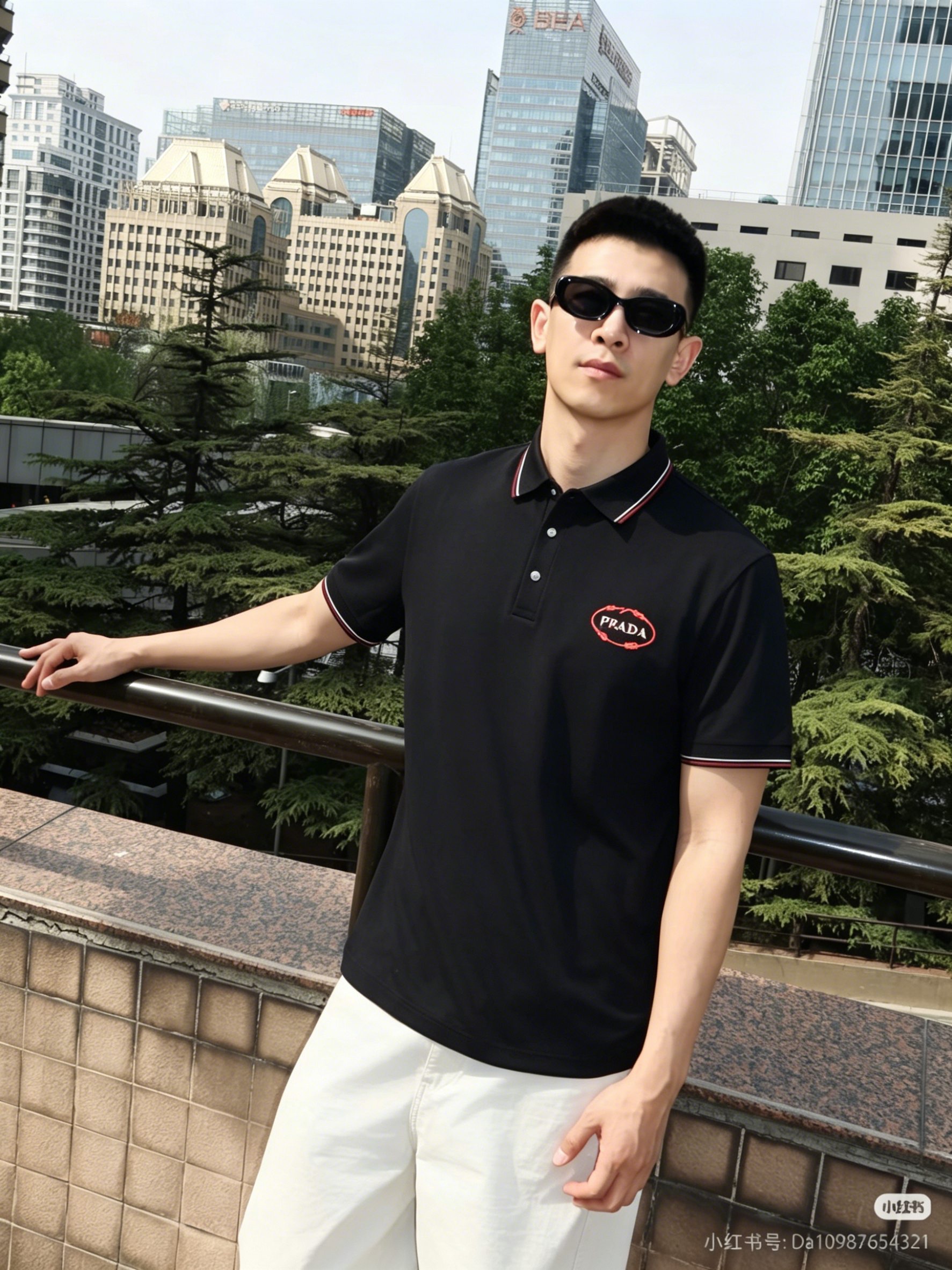 Prada Red Embroidered Logo Polo Shirt view 4