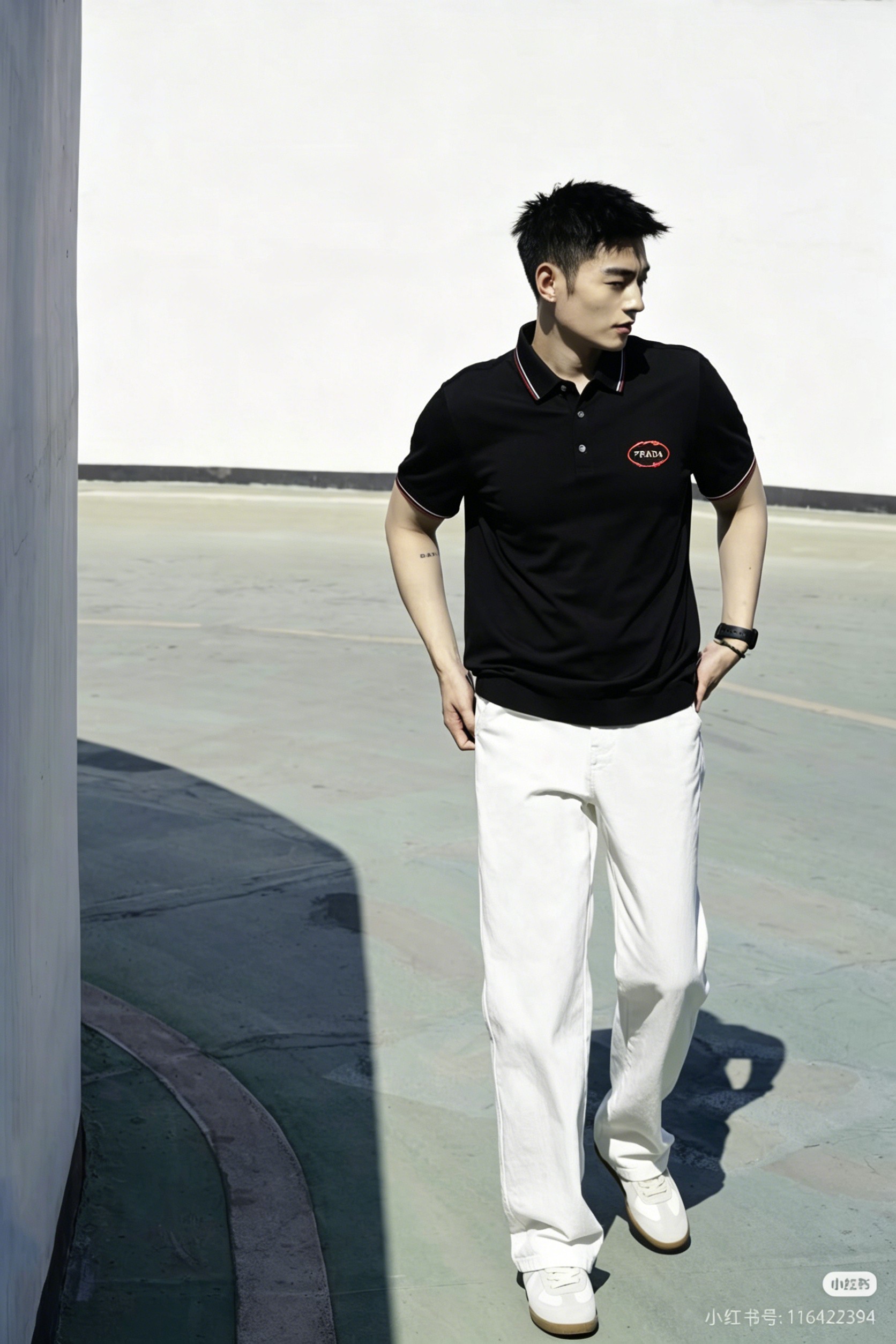 Prada Red Embroidered Logo Polo Shirt view 5