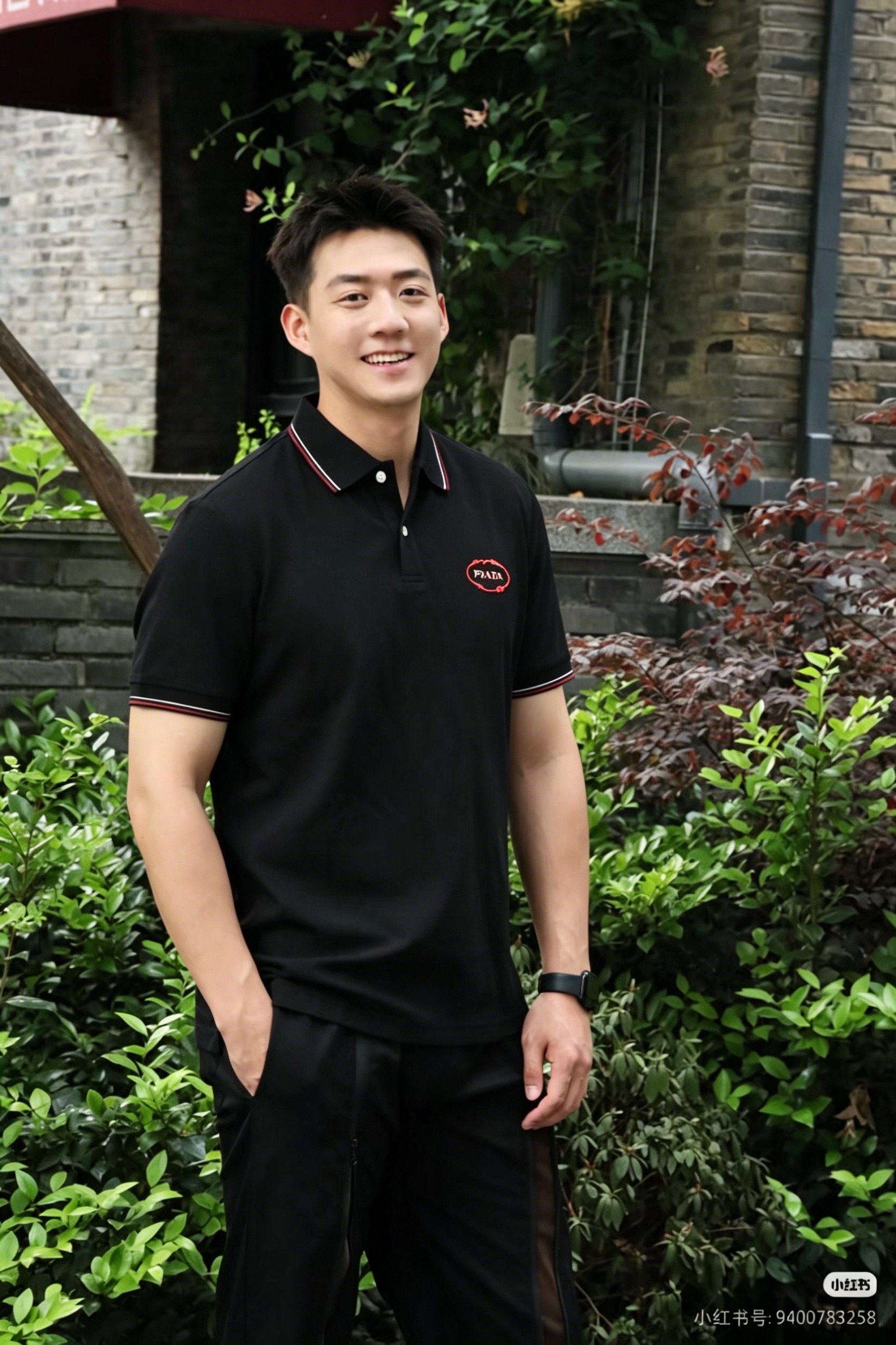 Prada Red Embroidered Logo Polo Shirt view 6