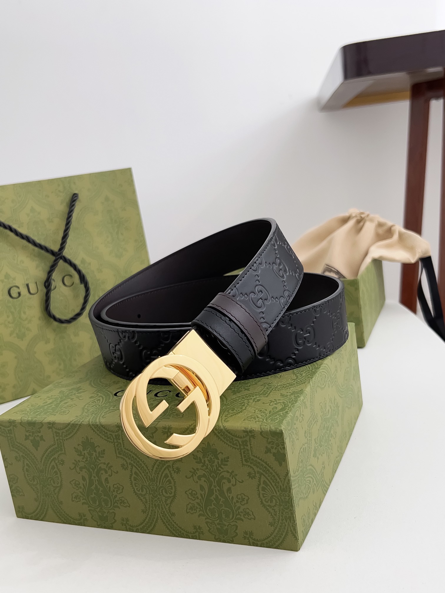 Gucci Embossed Leather Belt with Rotating Buckle 37mm Men view