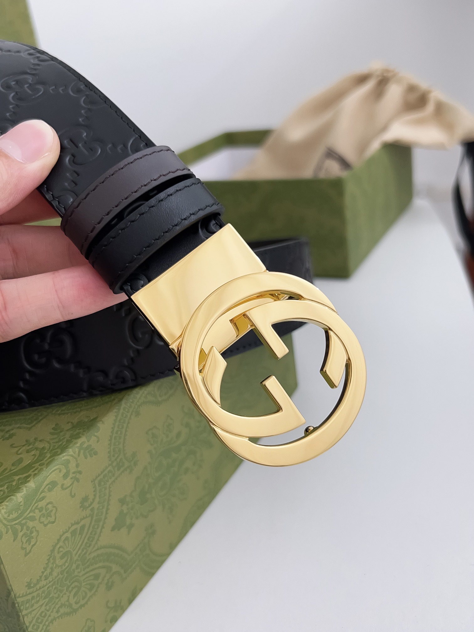 Gucci Embossed Leather Belt with Rotating Buckle 37mm Men view