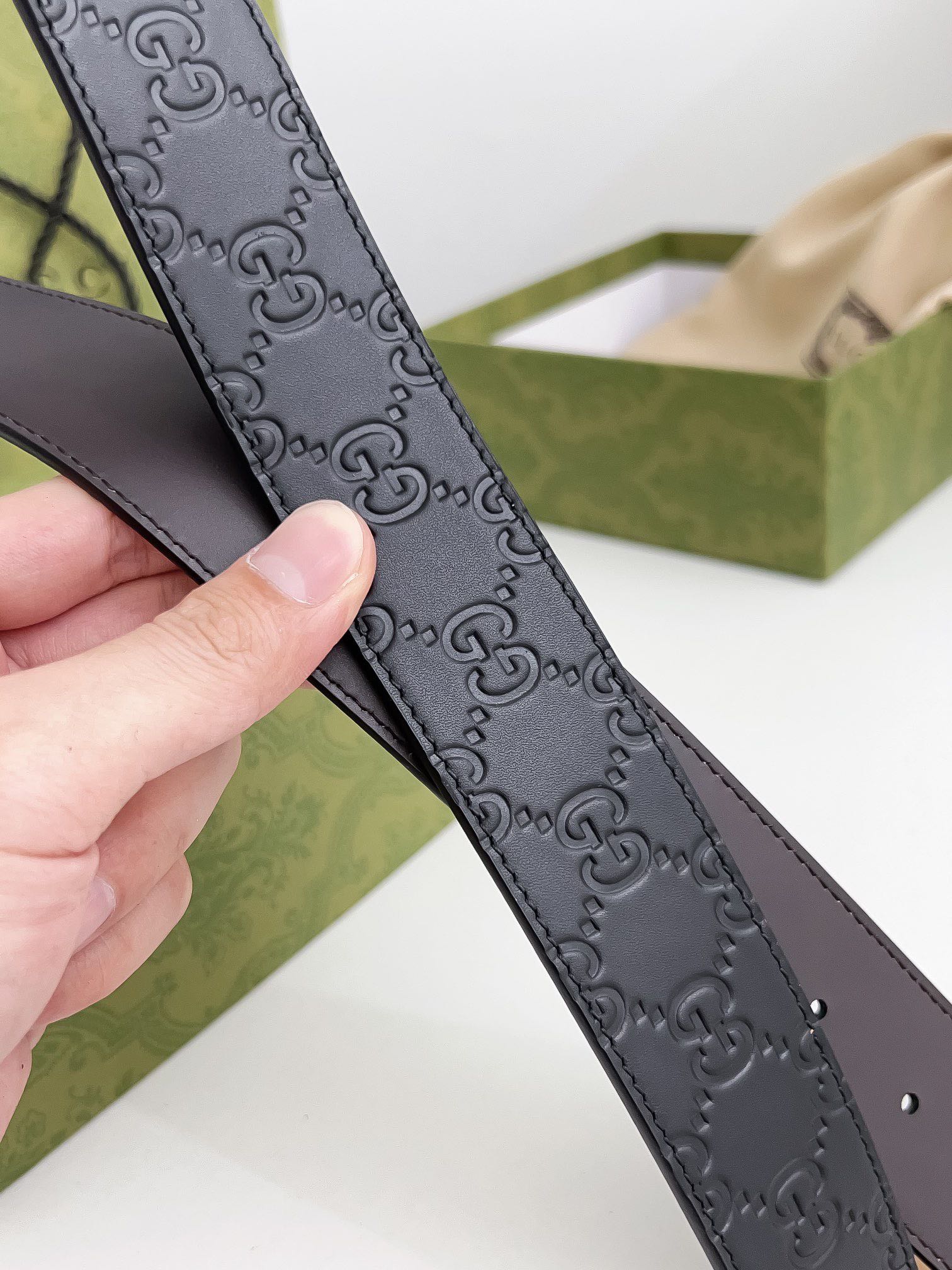 Gucci Embossed Leather Belt with Rotating Buckle 37mm Men view
