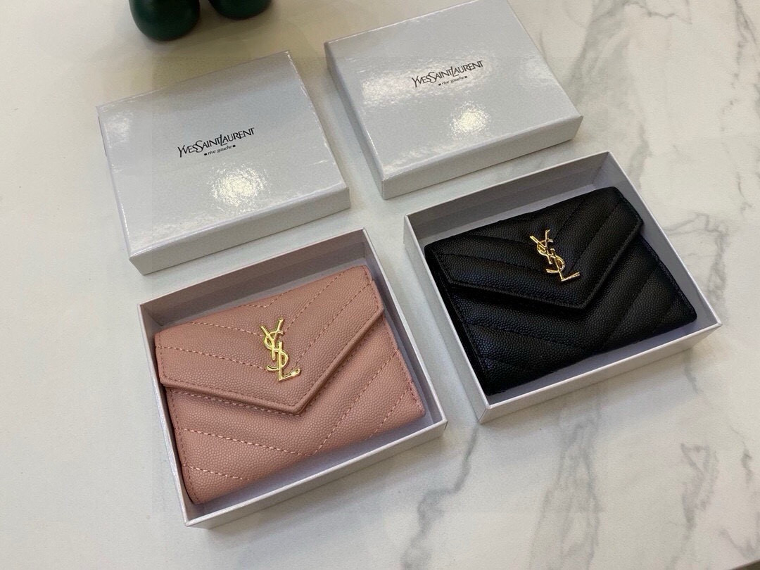 Saint Laurent YSL Tri-Fold Leather Wallet Women