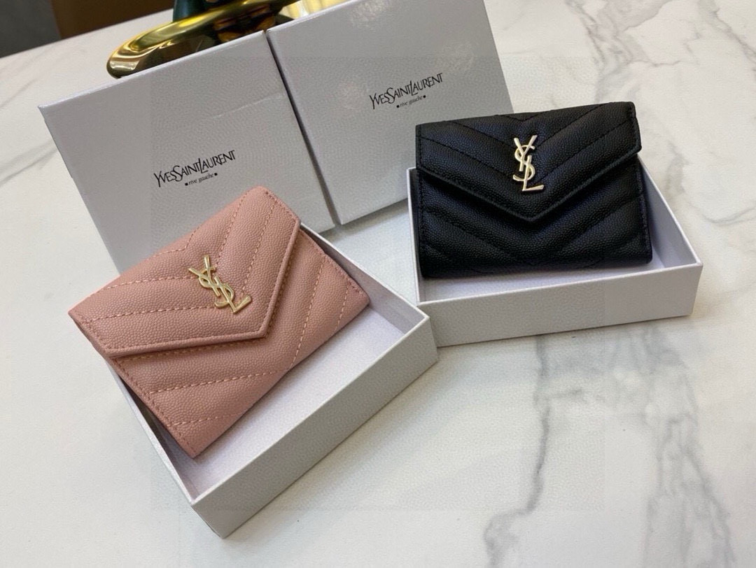 Saint Laurent YSL Tri-Fold Leather Wallet Women view