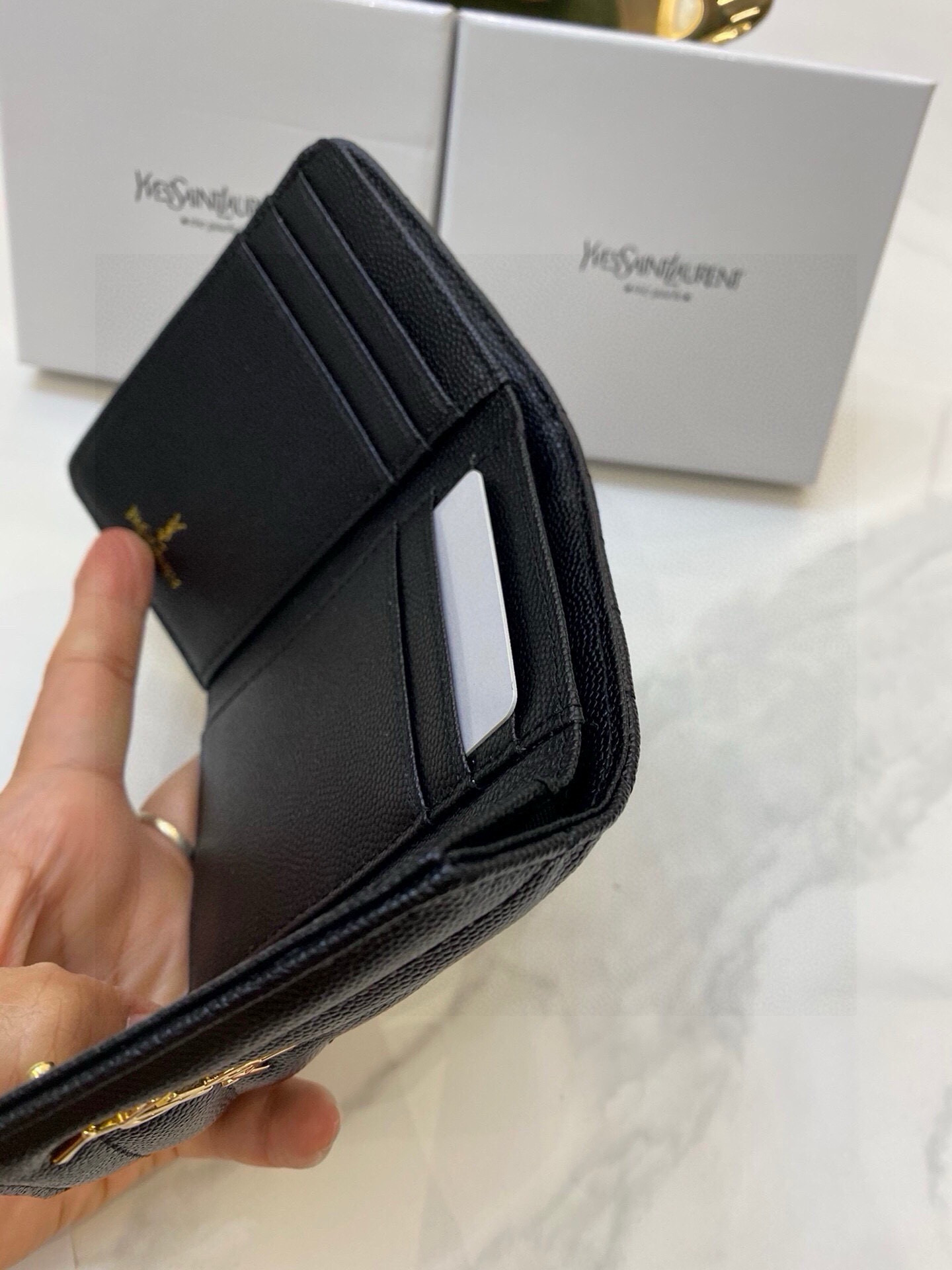 Saint Laurent YSL Tri-Fold Leather Wallet Women view