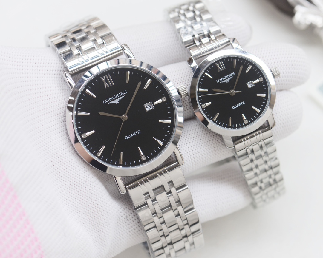 Longines Couples Quartz Watch Set 316L Steel / Calfskin Strap