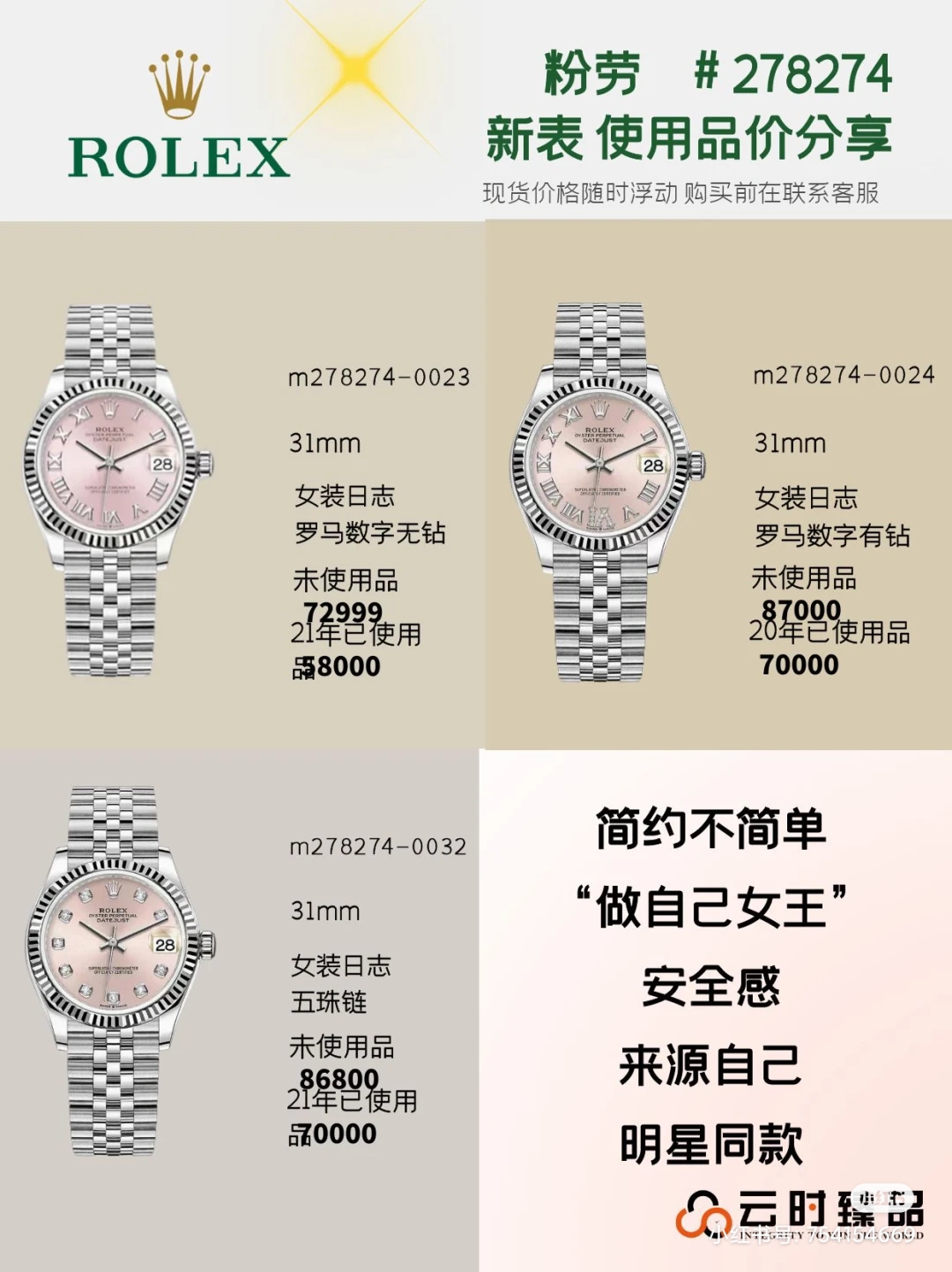Rolex Ladies Pink Dial Watch view 4