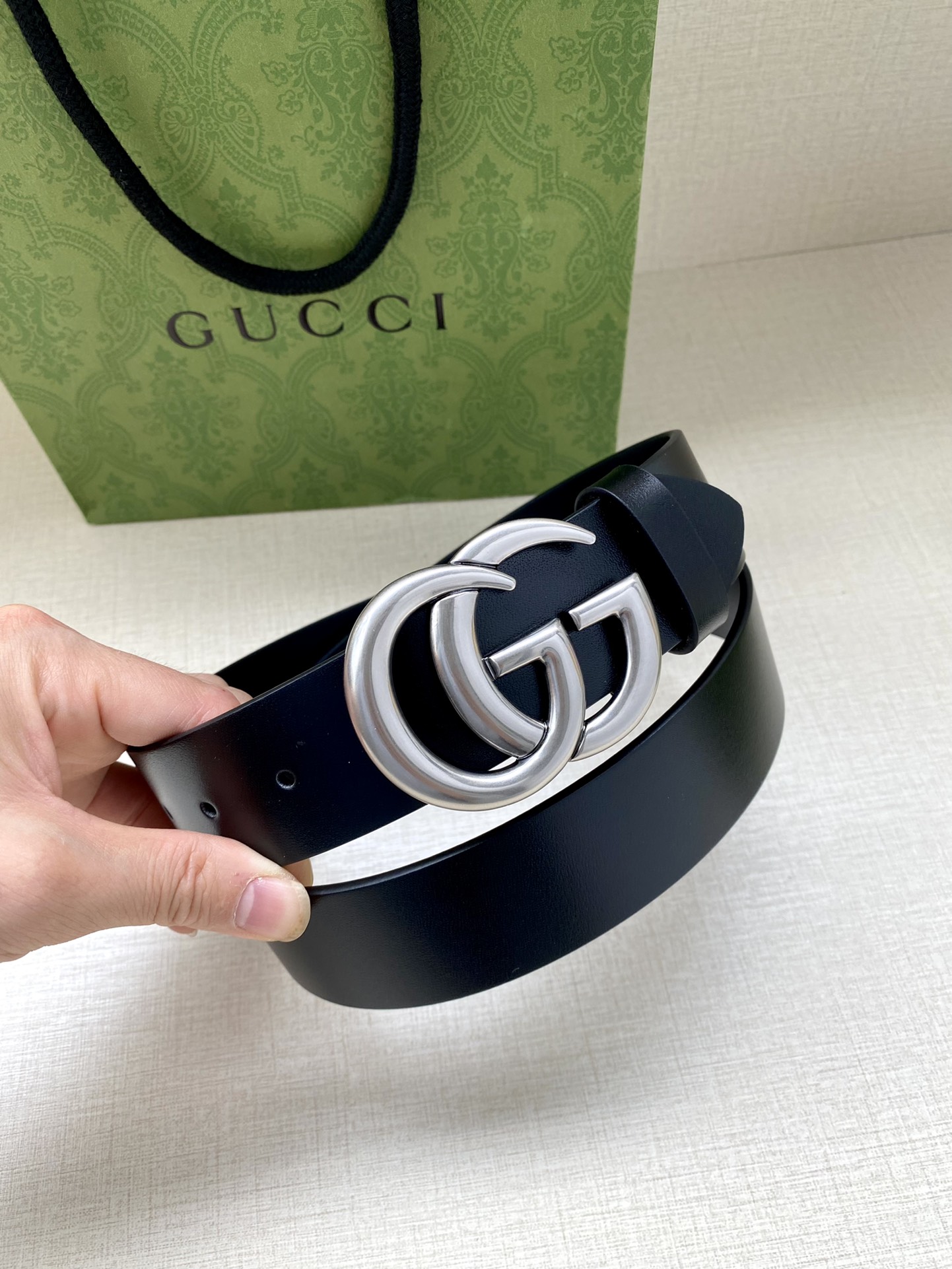 Gucci Double G Uncoated Leather Belt Men 3.8 cm Black view 6