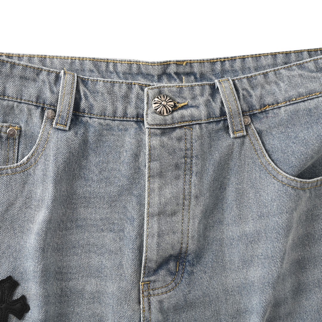 Chrome Hearts CH Cross Leather-Patch Denim Shorts view 4
