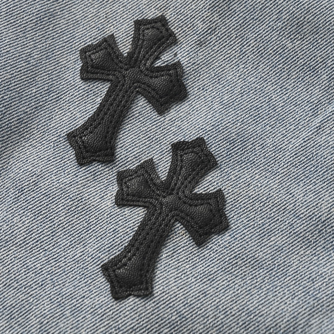 Chrome Hearts CH Cross Leather-Patch Denim Shorts view 5