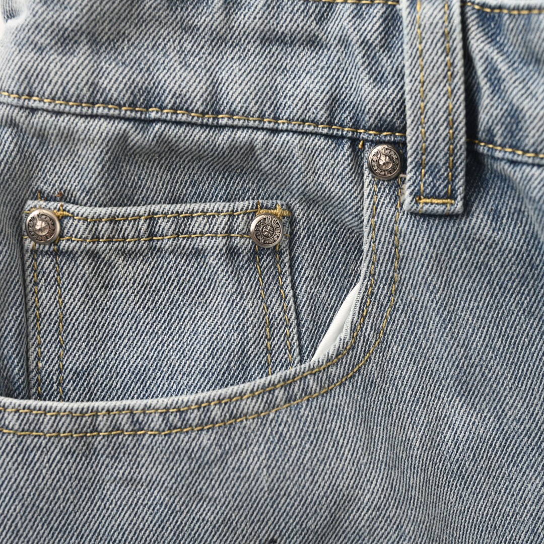 Chrome Hearts CH Cross Leather-Patch Denim Shorts view 6