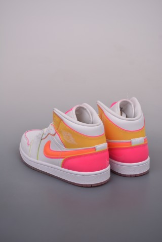 Air Jordan 1 Mid 'White / Yellow / Pink' view 2