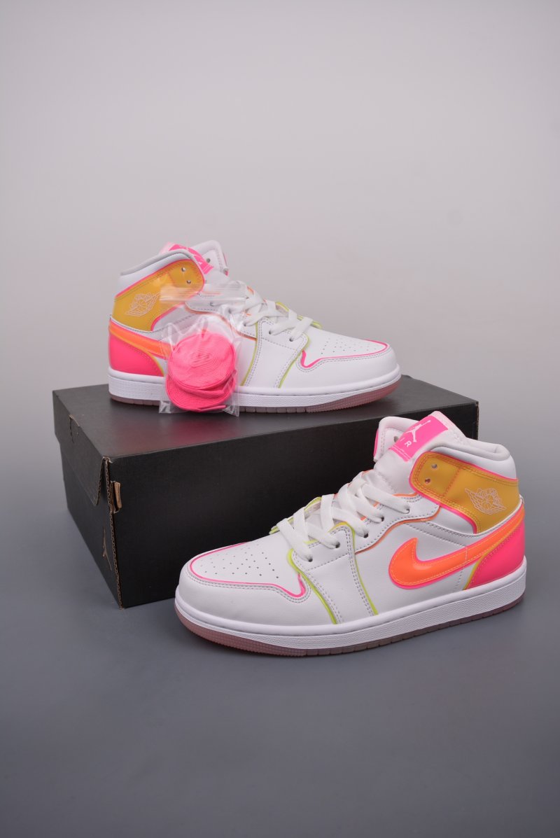 Air Jordan 1 Mid 'White / Yellow / Pink' view