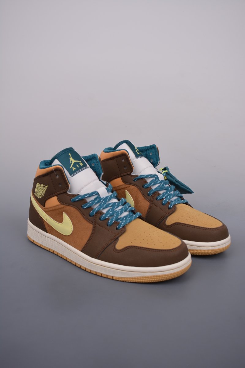 Air Jordan 1 Mid 'Brown / Green Toe'