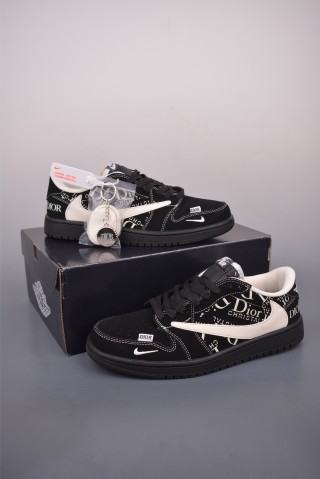 Fragment x Travis Scott x Dior x Air Jordan 1 Low 'Black / White / Blue' view 5