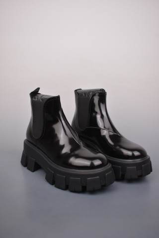 Prada Leather Combat Boot 'Black' view 1