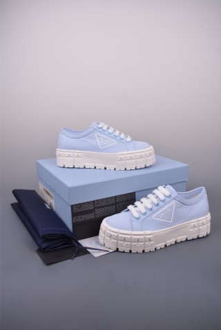 Prada Thick Sole Canvas Sneaker 'Black / White / Pink / Blue' view 5