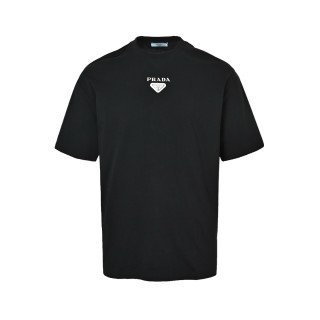 Prada Triangle Logo Cotton T-Shirt - Black
