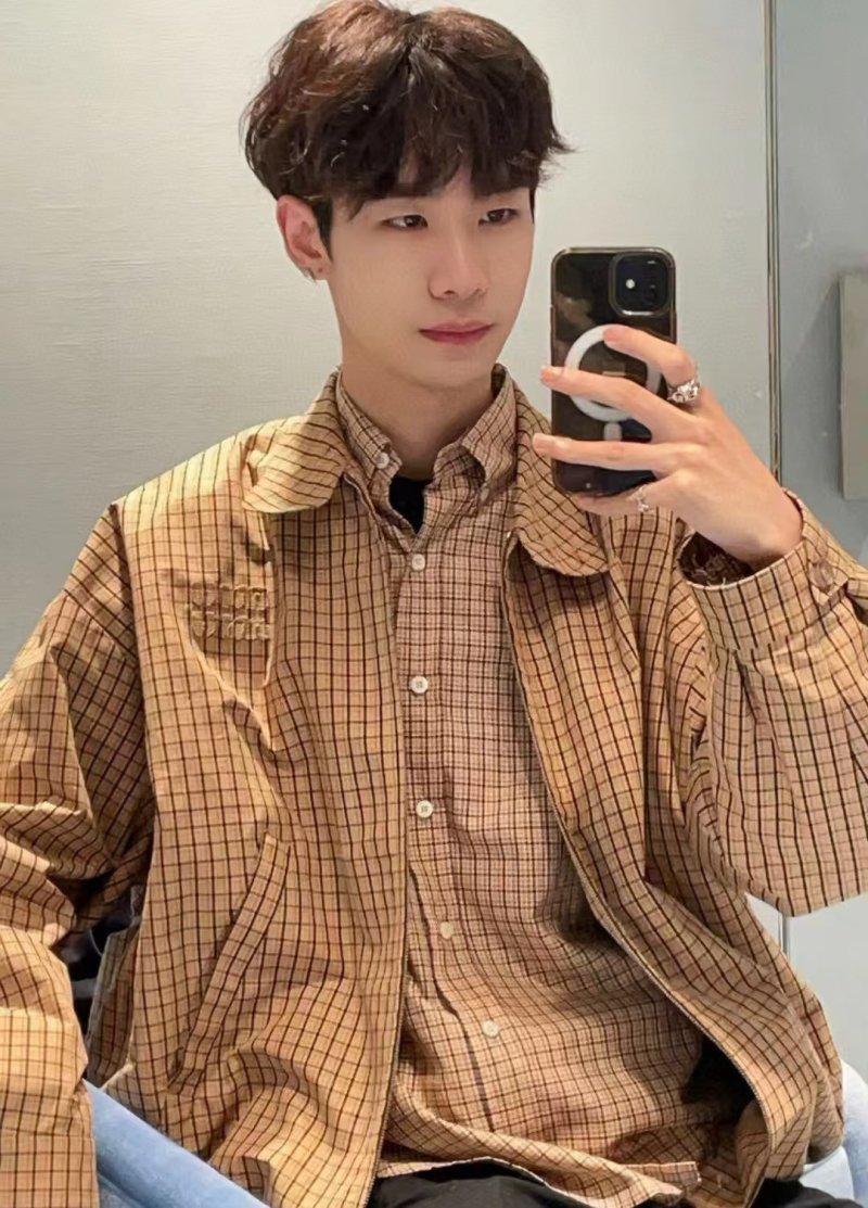 Miu Miu Checked Cotton Harrington Jacket - Tan view