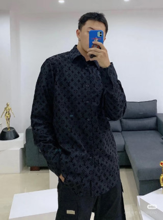 Louis Vuitton Monogram Flocked Shirt - Black/Grey view 8