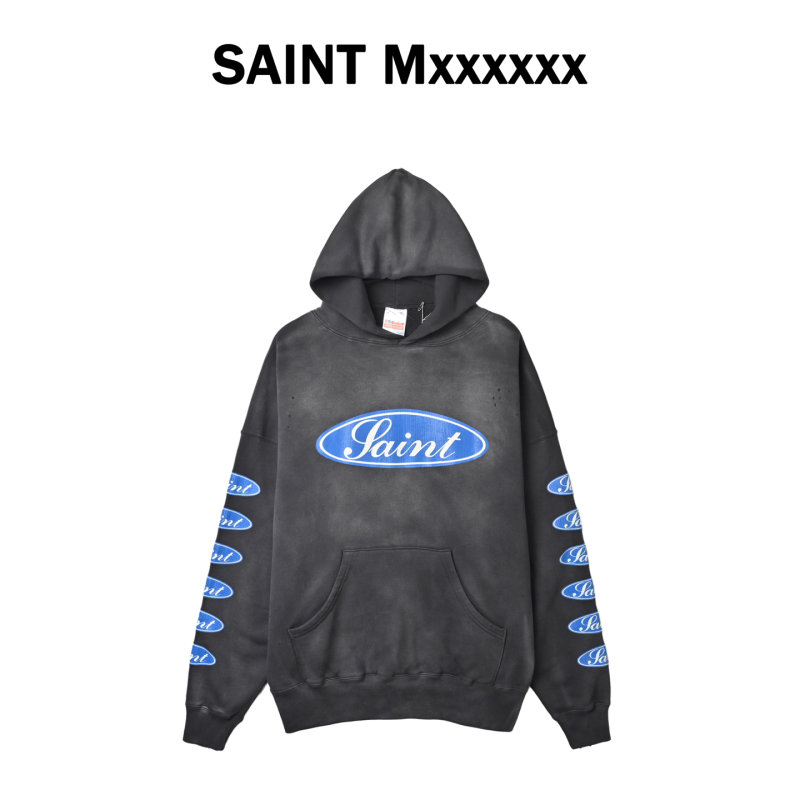 Saint Michael Saint Oval Logo Washed Hoodie - Faded Black