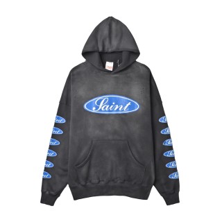 Saint Michael Saint Oval Logo Washed Hoodie - Faded Black view 3