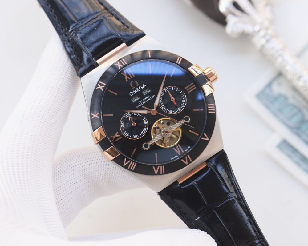 Omega Constellation Tourbillon Leather Watch - Black/Rose Gold
