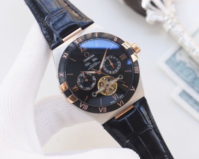 Omega Constellation Tourbillon Leather Watch - Black/Rose Gold