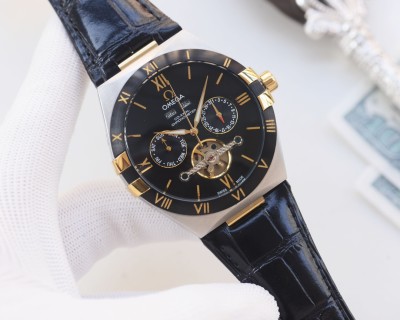 Omega Constellation Tourbillon Leather Watch - Black/Rose Gold view 3