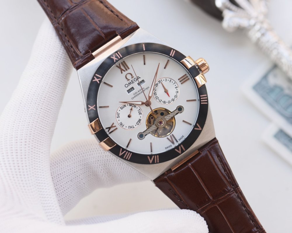 Omega Constellation Tourbillon Leather Watch - Black/Rose Gold view