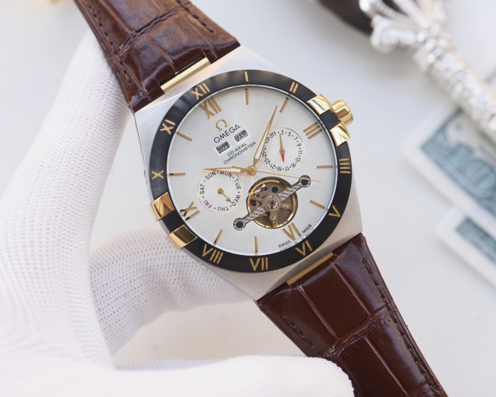 Omega Constellation Tourbillon Leather Watch - Black/Rose Gold view