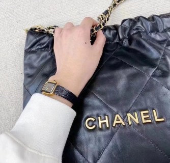 Chanel Premiere Vintage Octagonal Leather Watch - Black/Gold view 2