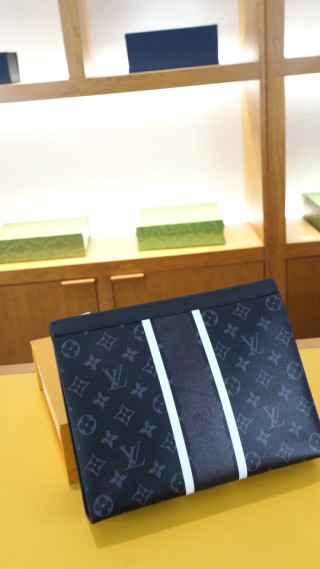 Louis Vuitton Monogram Eclipse Stripe Pochette Clutch - Black