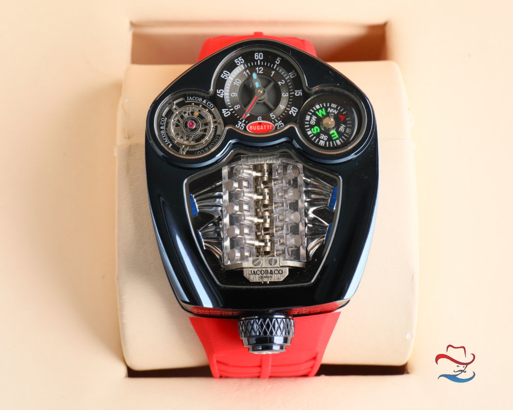 Jacob & Co Bugatti Tourbillon Engine Watch - Black/Red