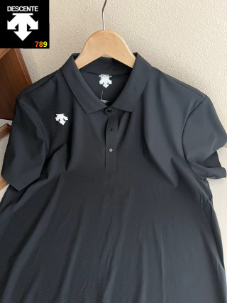 Descente Ice-Silk Logo Polo Shirt - Black/Navy/Khaki view 3