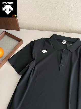 Descente Ice-Silk Logo Polo Shirt - Black/Navy/Khaki view 5