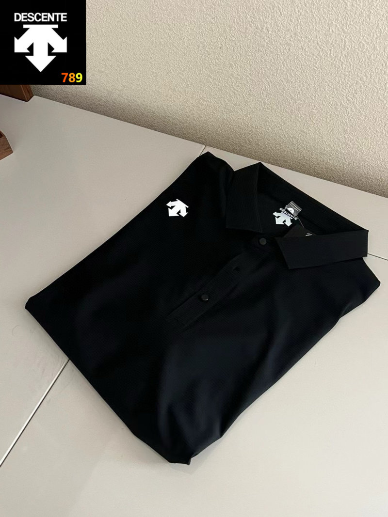 Descente Ice-Silk Logo Polo Shirt - Black/Navy/Khaki view