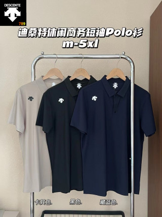 Descente Ice-Silk Logo Polo Shirt - Black/Navy/Khaki view 8