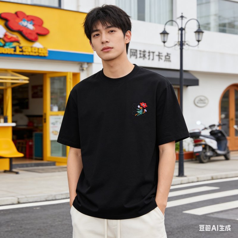 Black Floral Embroidered Short Sleeve T-Shirt