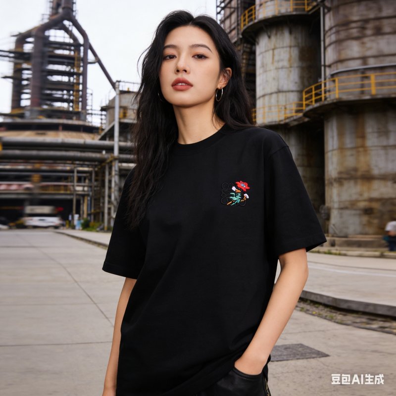 Black Floral Embroidered Short Sleeve T-Shirt view