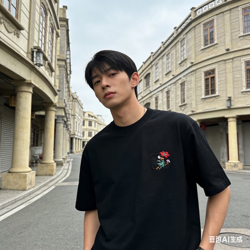 Black Floral Embroidered Short Sleeve T-Shirt view